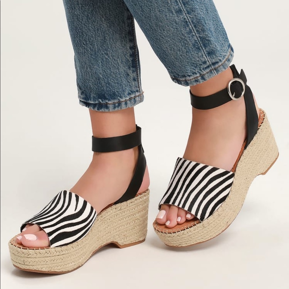 Dolce Vita Zebra Calf Hair Espadrille Wedges - Picture 2 of 7